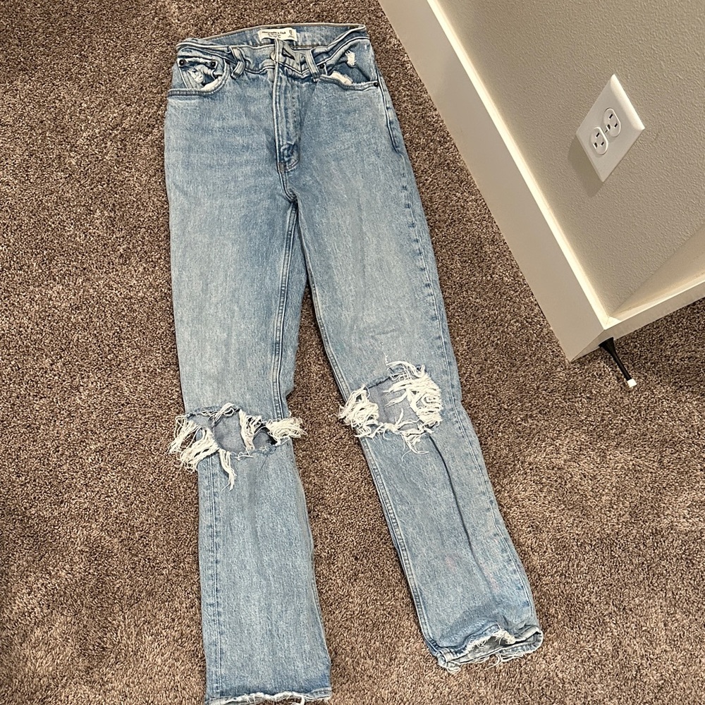Abercrombie & Fitch Light Blue Distressed Straight Leg Jeans
